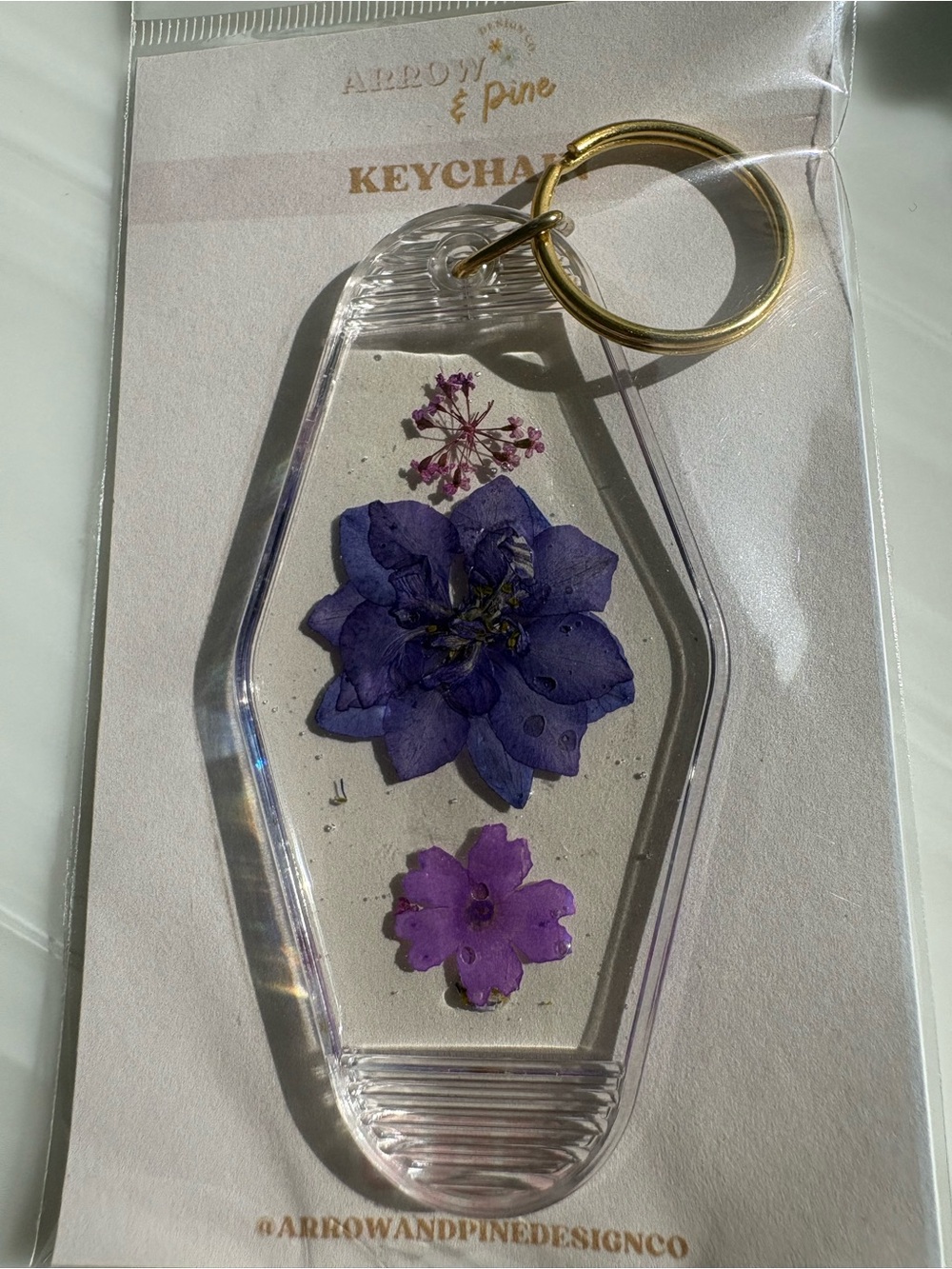 Purple Pressed Flower Resin Keychain